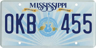 MS license plate OKB455