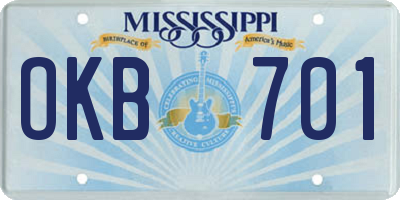 MS license plate OKB701