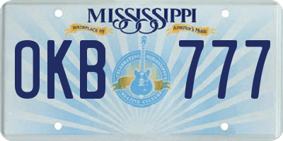 MS license plate OKB777