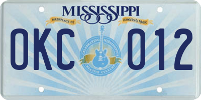 MS license plate OKC012
