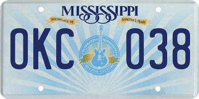 MS license plate OKC038