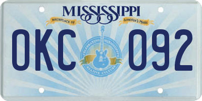 MS license plate OKC092