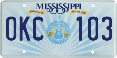 MS license plate OKC103