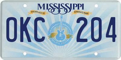 MS license plate OKC204