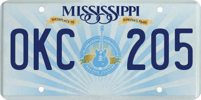 MS license plate OKC205