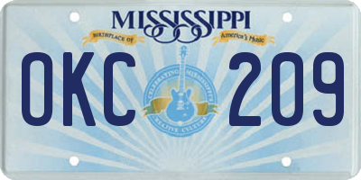 MS license plate OKC209