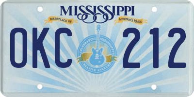 MS license plate OKC212