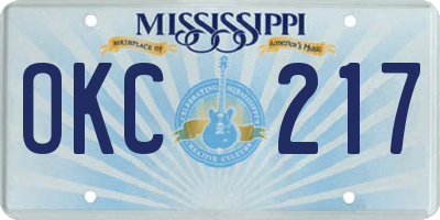 MS license plate OKC217