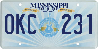 MS license plate OKC231