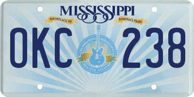 MS license plate OKC238