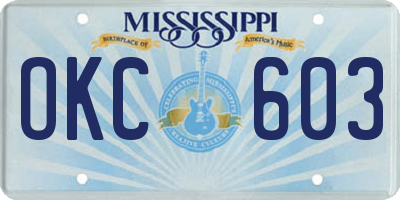 MS license plate OKC603