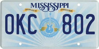 MS license plate OKC802