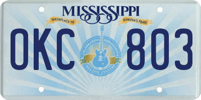 MS license plate OKC803