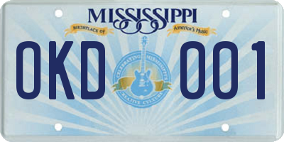 MS license plate OKD001