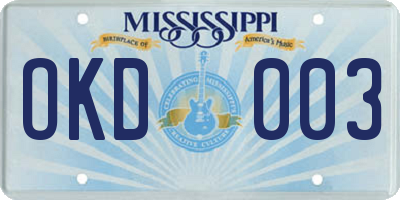MS license plate OKD003