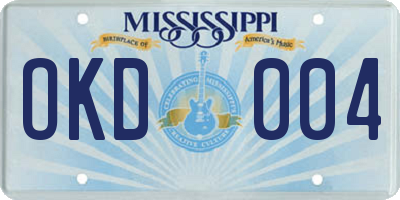 MS license plate OKD004