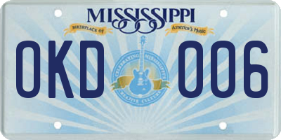MS license plate OKD006