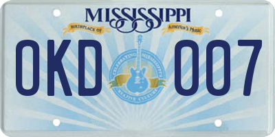 MS license plate OKD007