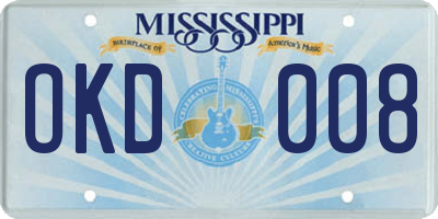MS license plate OKD008