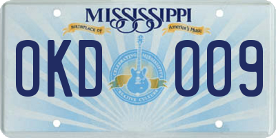 MS license plate OKD009