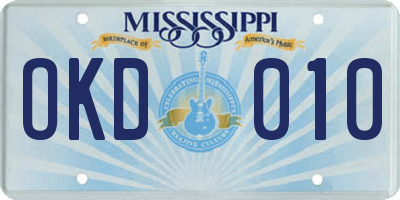 MS license plate OKD010