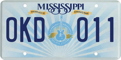 MS license plate OKD011