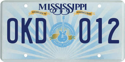 MS license plate OKD012