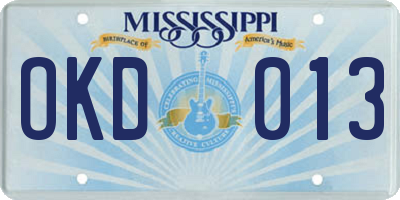 MS license plate OKD013
