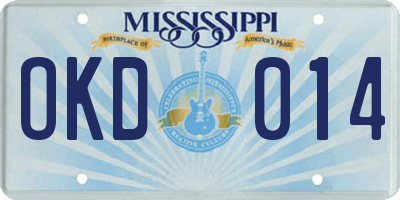 MS license plate OKD014