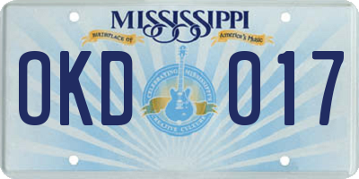 MS license plate OKD017