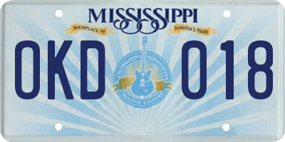 MS license plate OKD018