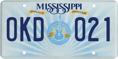 MS license plate OKD021