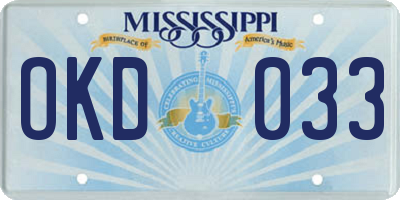 MS license plate OKD033