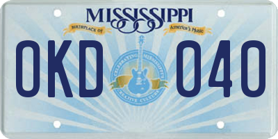 MS license plate OKD040