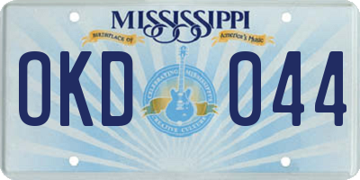 MS license plate OKD044