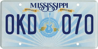 MS license plate OKD070