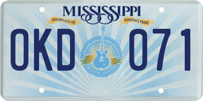 MS license plate OKD071
