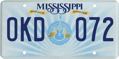 MS license plate OKD072