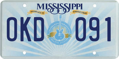 MS license plate OKD091