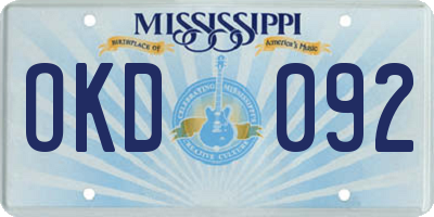 MS license plate OKD092