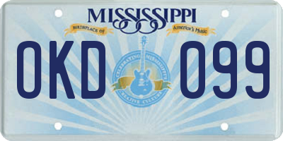 MS license plate OKD099