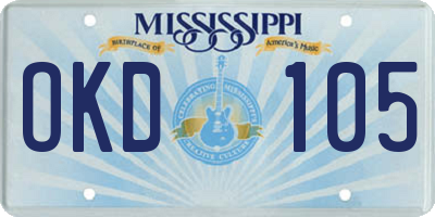MS license plate OKD105