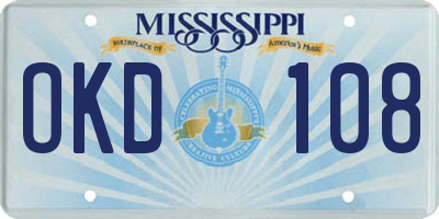 MS license plate OKD108
