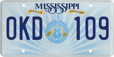 MS license plate OKD109