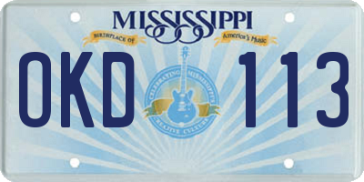 MS license plate OKD113