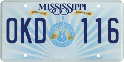 MS license plate OKD116