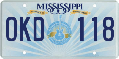 MS license plate OKD118