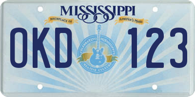 MS license plate OKD123
