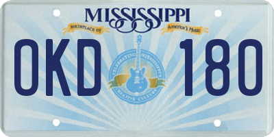 MS license plate OKD180