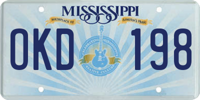 MS license plate OKD198